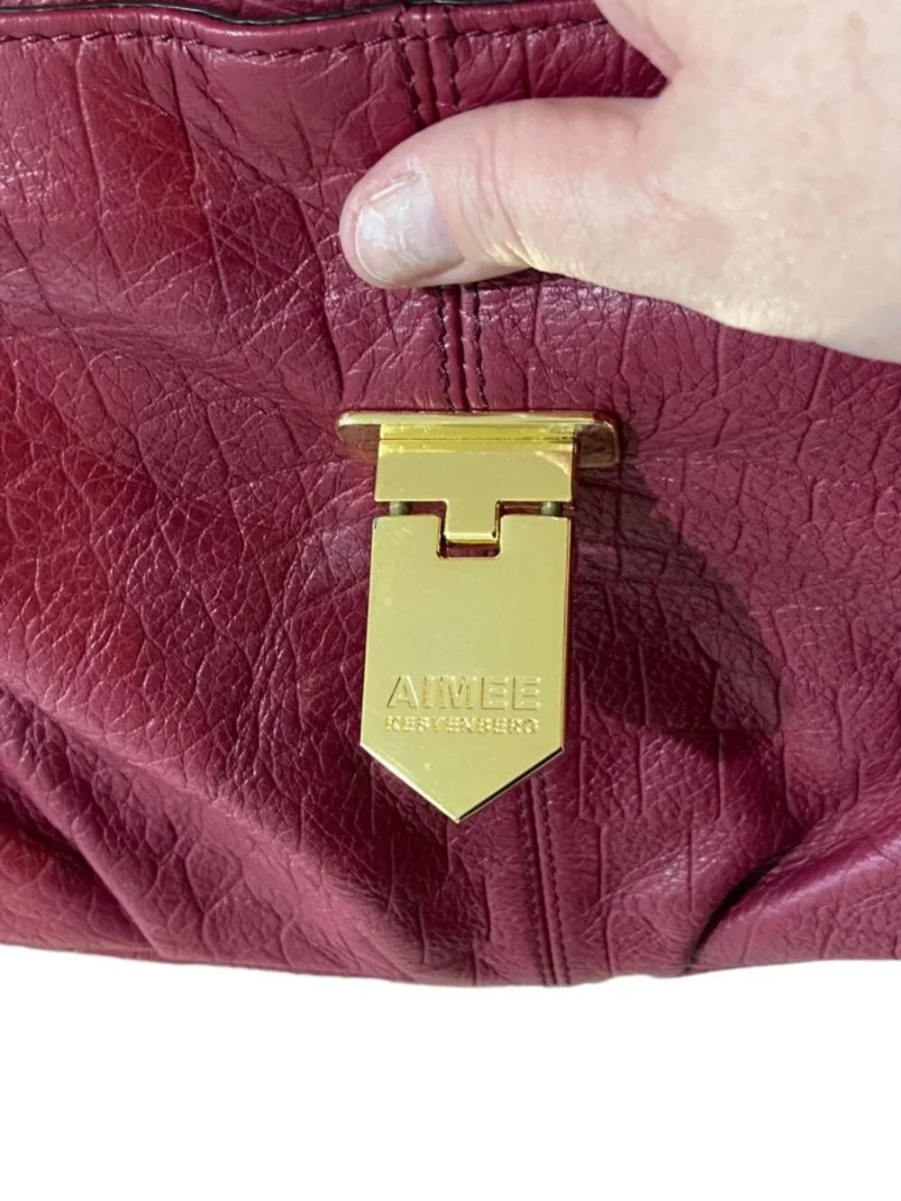 Aimee Kestenberg Genuine Leather Shoulder Bag Red One Size Preppy Classic Cute